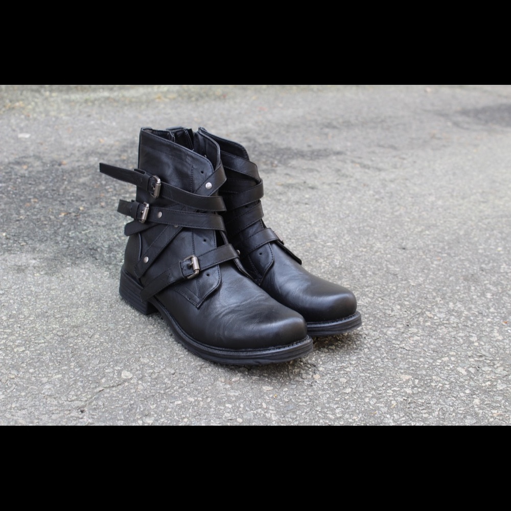 Faux leather combat boots